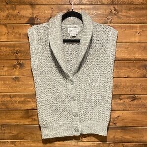 Barbra Sue Knit Shawl Collar Vest Sweater – Light Grey – Small